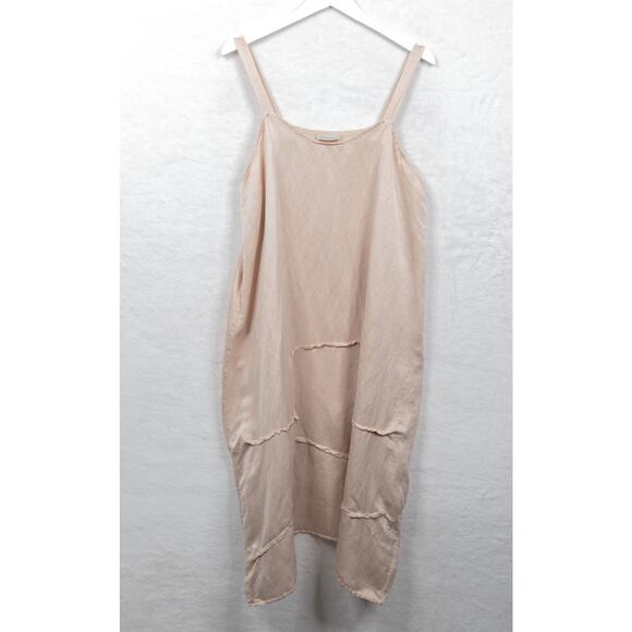 HOMEFROCKS 100% Silk Lagenlook Pintuck Barrel Tank Dress Minimalist Neutral Sz L - Picture 1 of 6